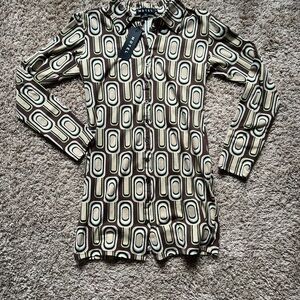 ASOS Geometric Long Sleeve Dress - Black and Cream